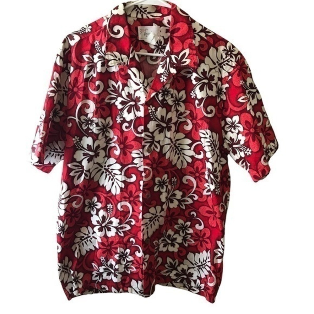 HOWIE MENS VINTAGE HAWAAIN LUAU SHIRT RED SIZE XL MADE IN USA